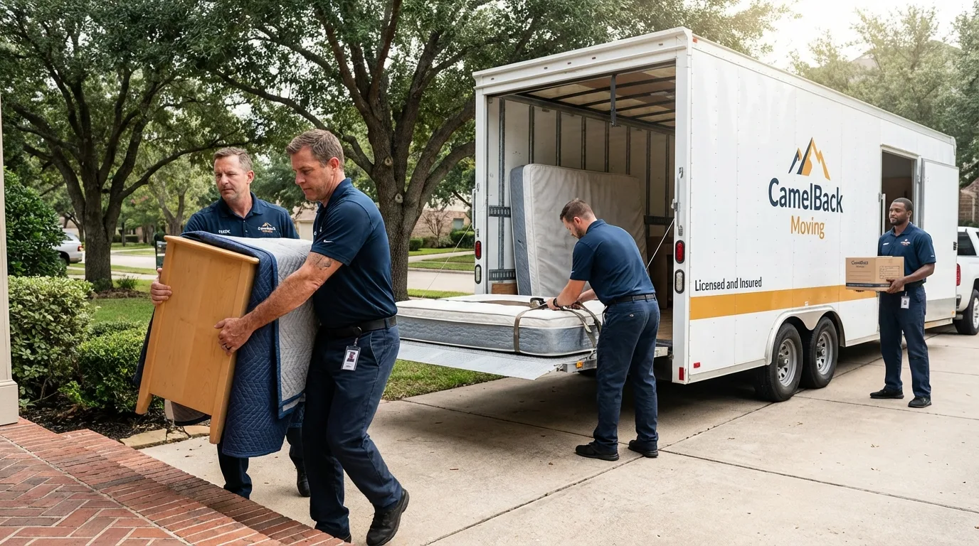 Crew loading residential truck for cross-state move from Columbia Falls, MT