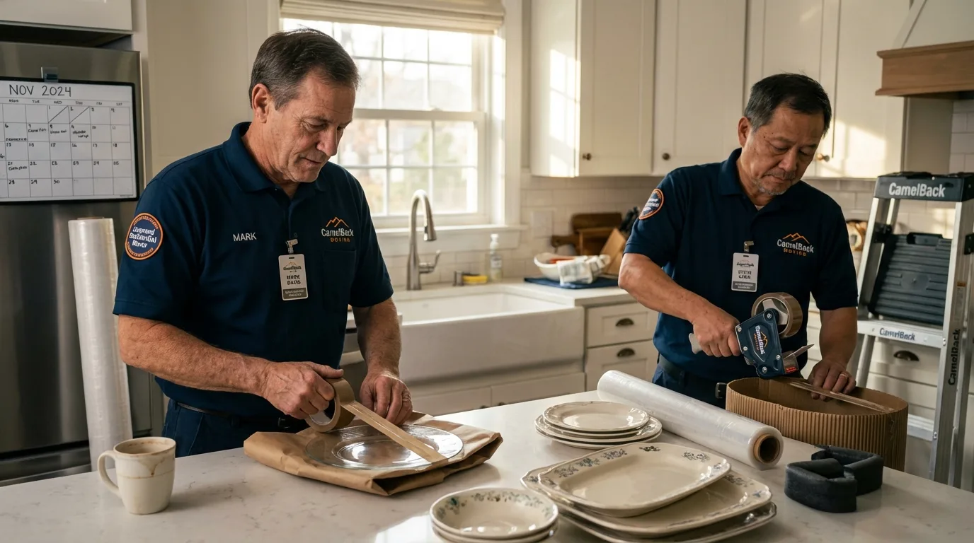 Professional crew packing kitchen dishware in Columbia Falls, MT